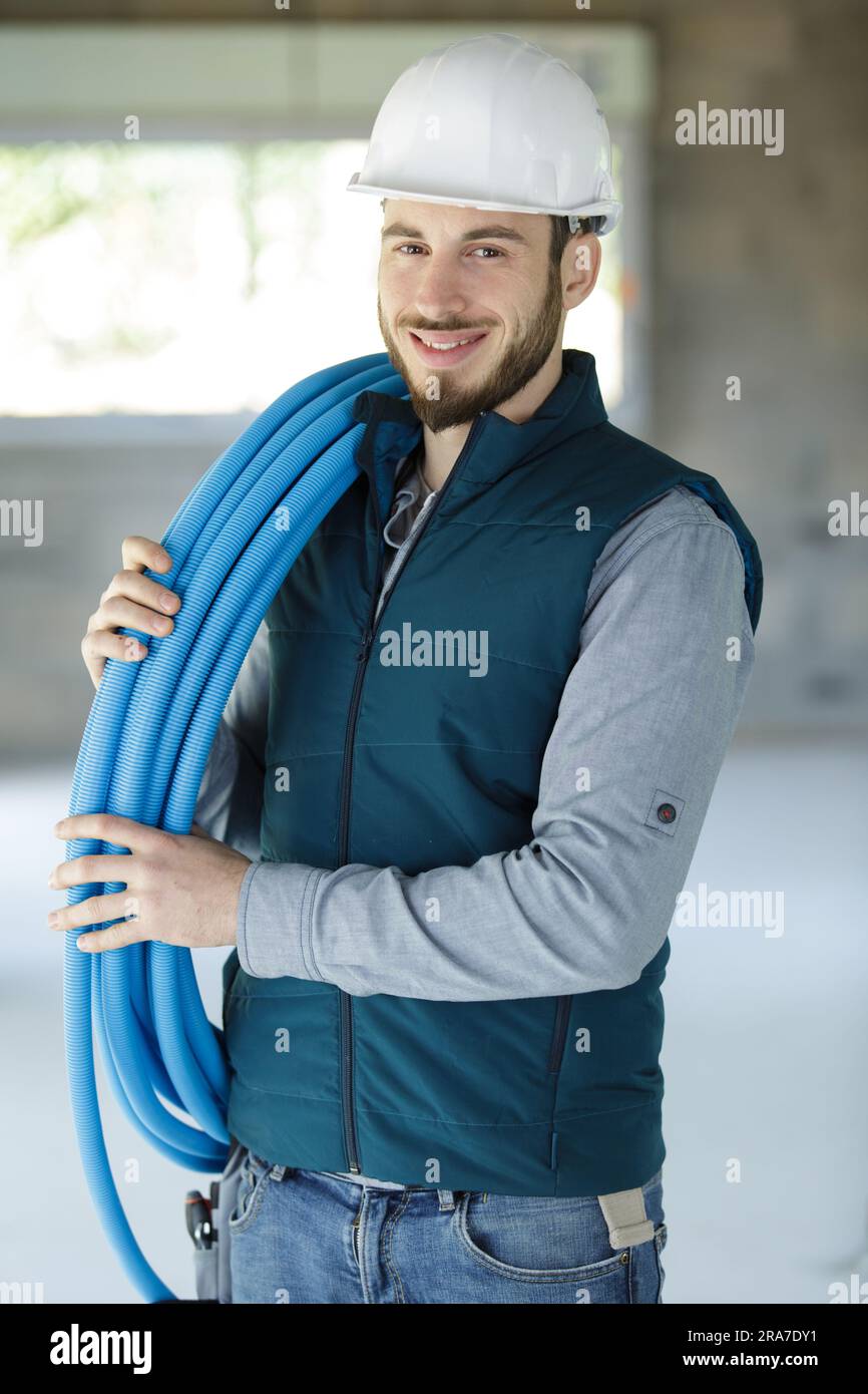 electrician worker looking at camera Stock Photo