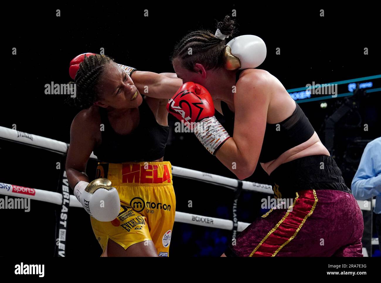 Natasha Jonas (left) and Kandi Wyatt in action during their at the AO Arena, Manchester. Picture date: Saturday July 1, 2023. Stock Photo