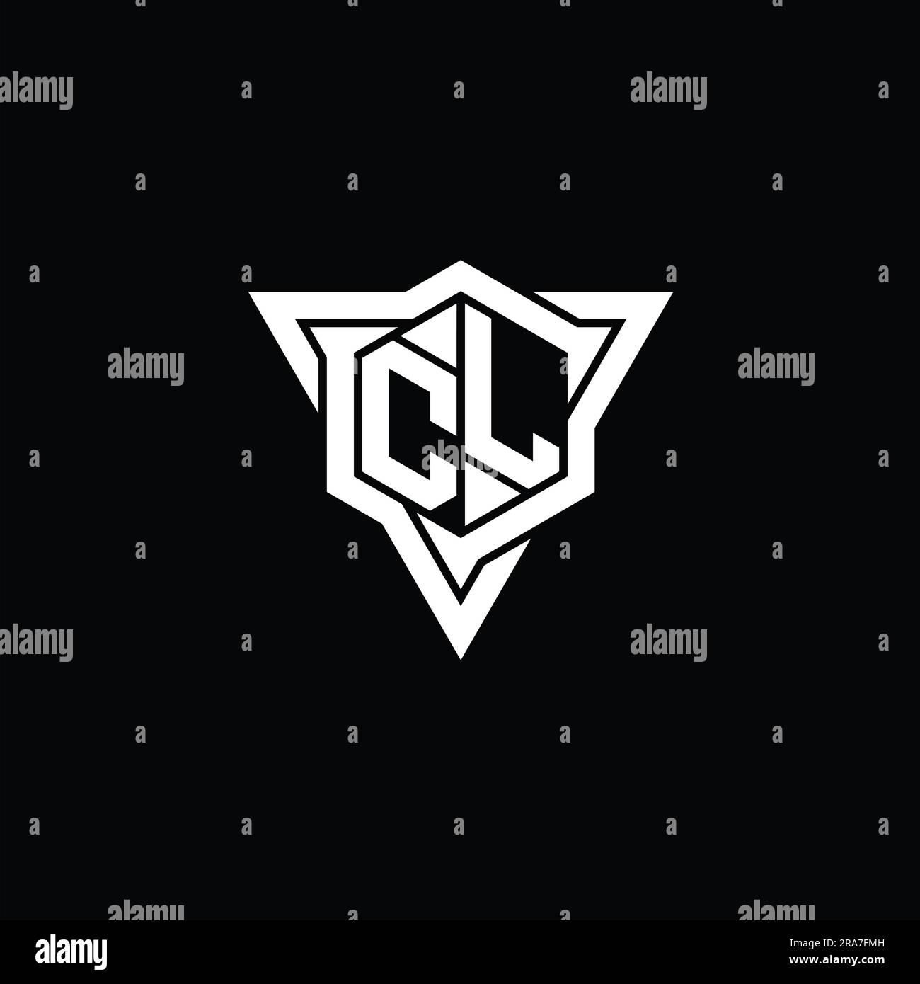 CL Letter Logo monogram hexagon shape with triangle outline sharp slice ...