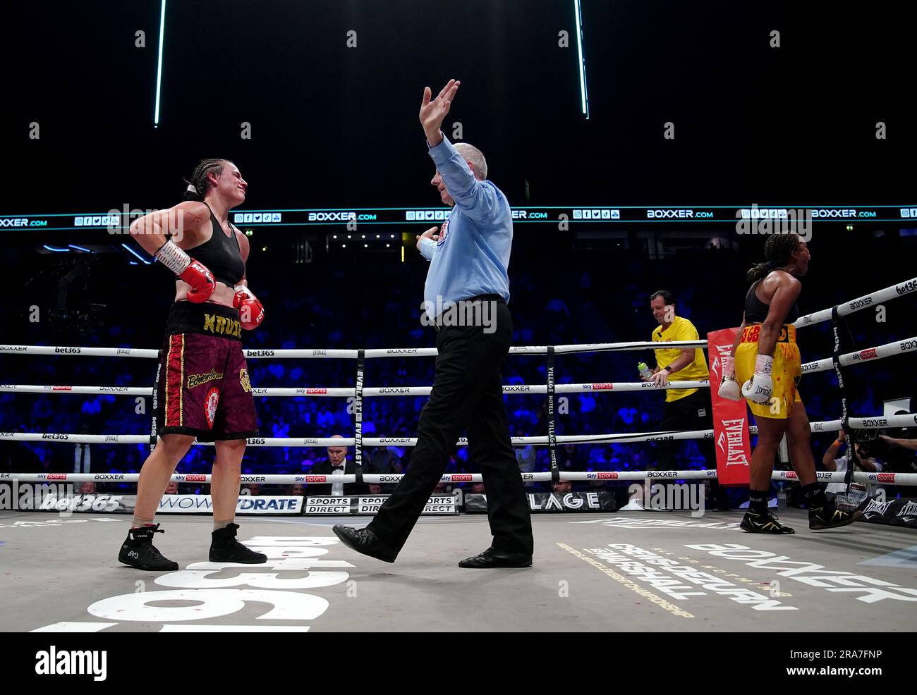 Kandi Wyatt (left) reacts as Natasha Jonas (right) celebrates victory after their IBF International welterweight title bout at the AO Arena, Manchester. Picture date: Saturday July 1, 2023. Stock Photo