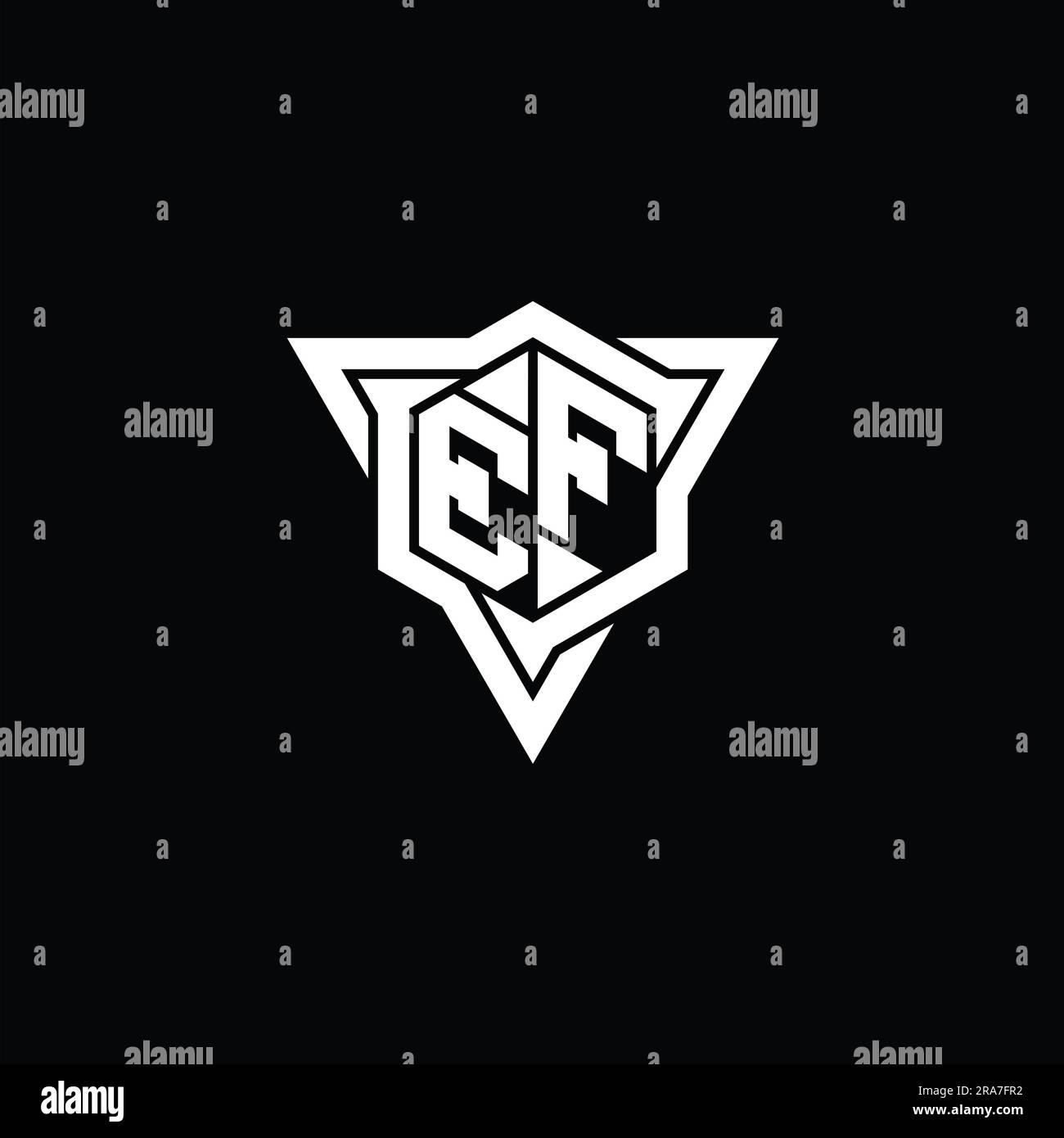 EF Letter Logo monogram hexagon shape with triangle outline sharp slice ...