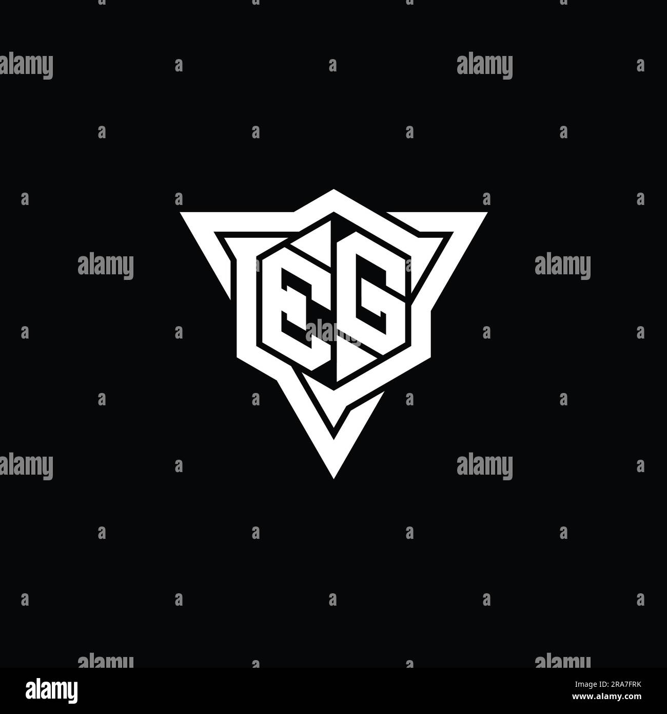 EG Letter Logo monogram hexagon shape with triangle outline sharp slice ...