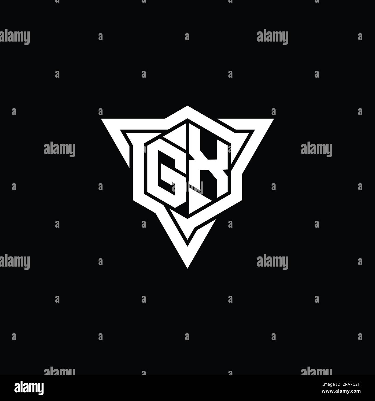 GX Letter Logo monogram hexagon shape with triangle outline sharp slice ...