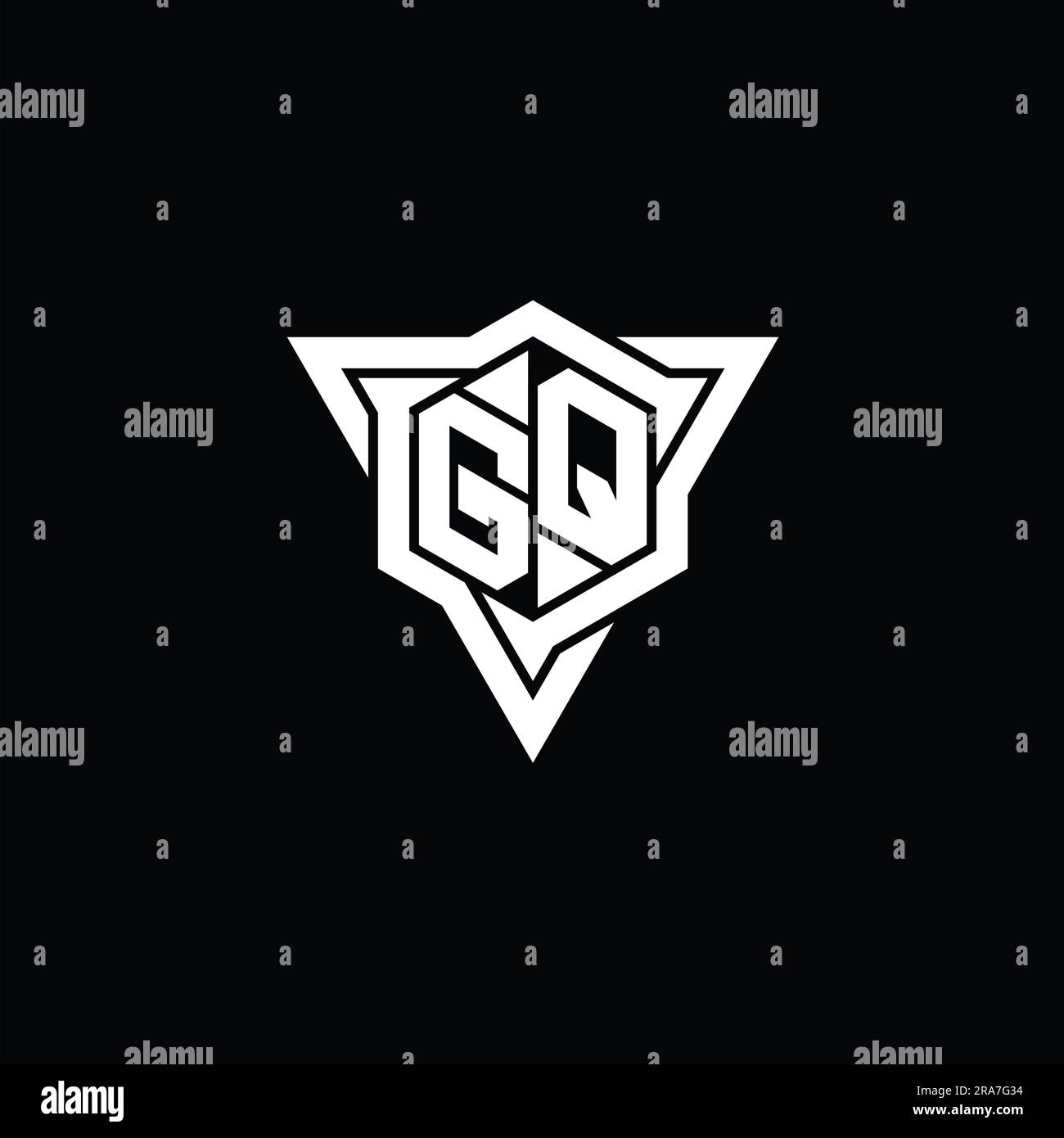 GQ Letter Logo monogram hexagon shape with triangle outline sharp slice ...