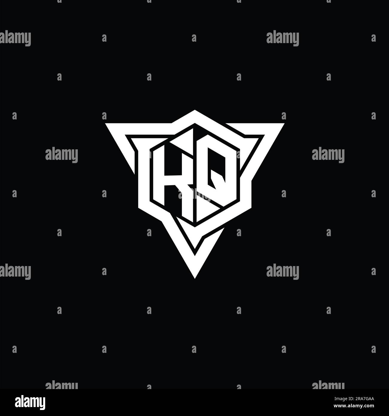KQ Letter Logo monogram hexagon shape with triangle outline sharp slice ...