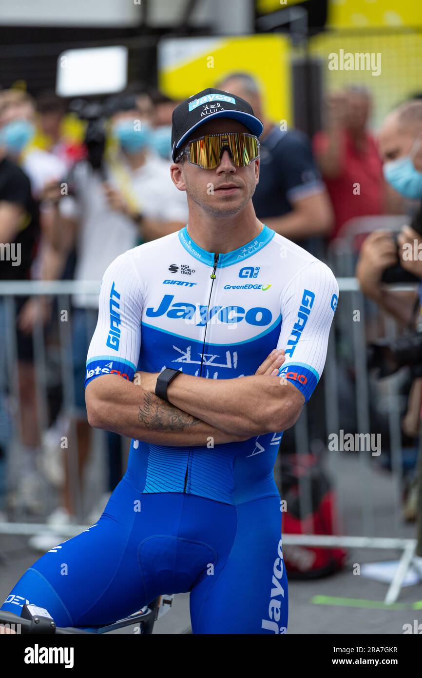 Bilbao, Basque Country, Spain, 1st July 2023, DYLAN GROENEWEGEN of TEAM JAYCO ALULA at stage start of  Tour de France Grand Depart, stage1, 182km from Bilbao to Bilbao during the 110th edition of the Tour de France. Credit: Nick Phipps/Alamy Live News Stock Photo