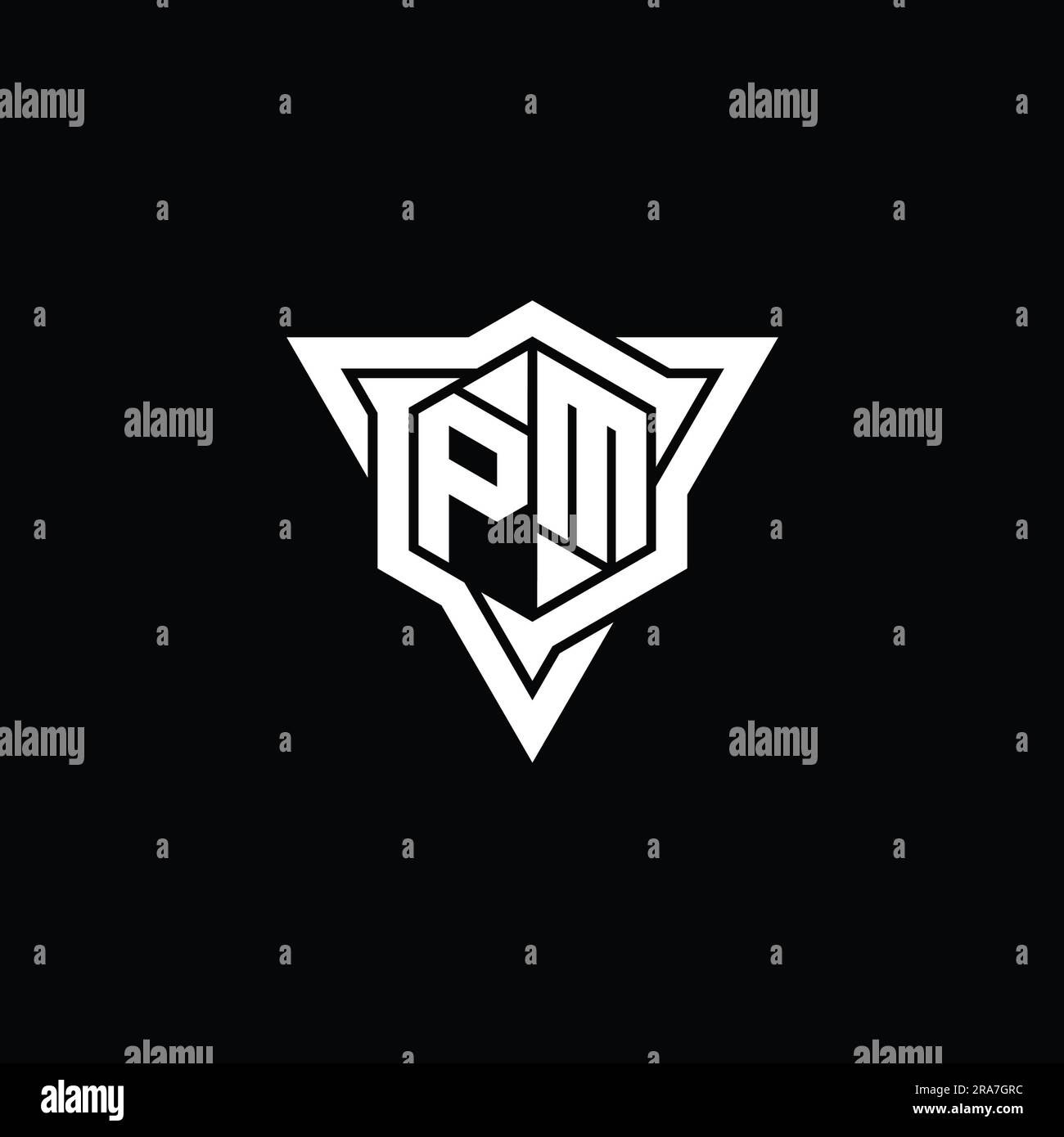 PM Logo monogram gaming with hexagon geometric shape design