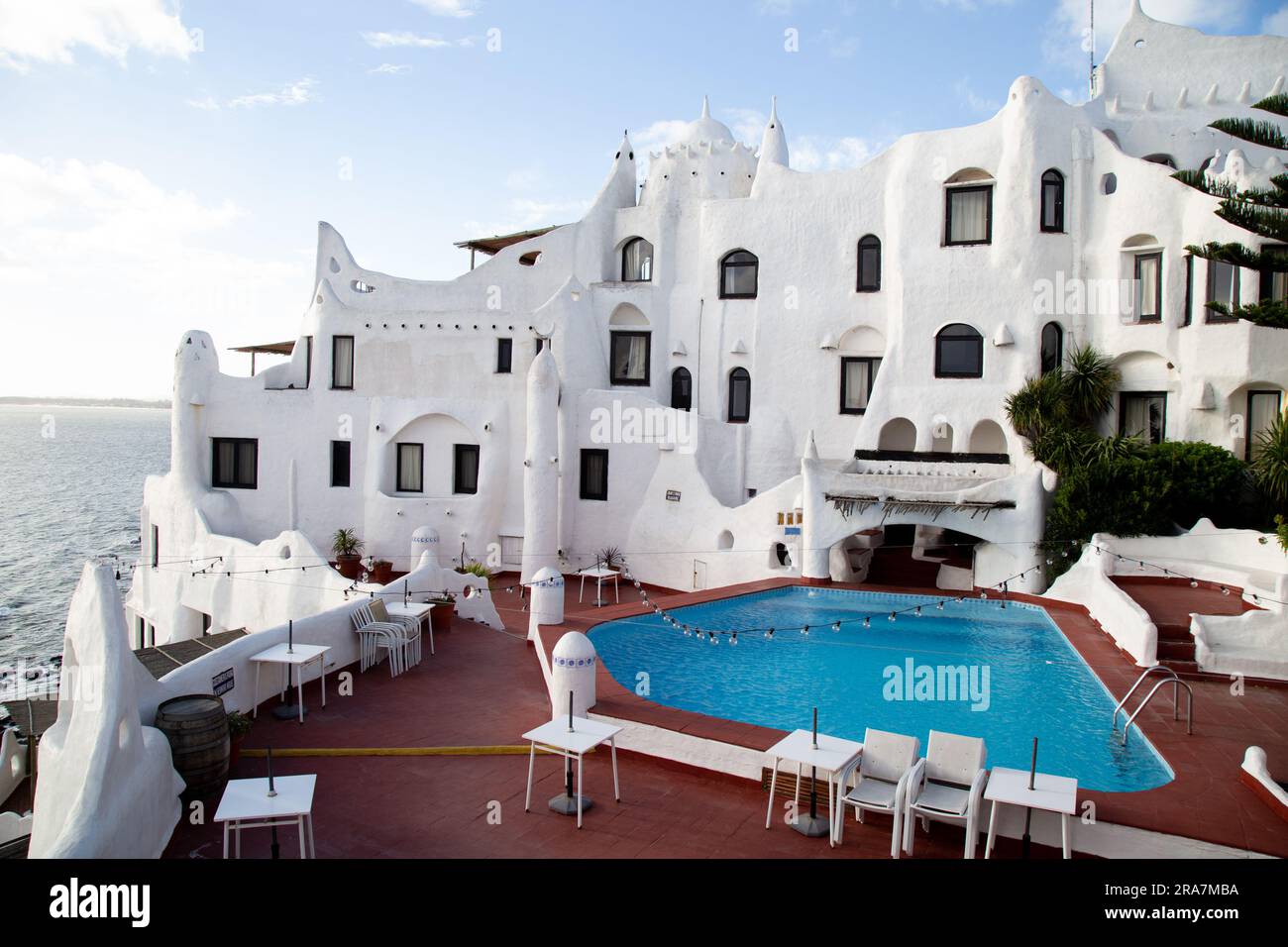 Casapueblo, a building designed by Uruguayan artist Carlos Páez Vilaró. Located in Punta Ballena, Uruguay. Stock Photo