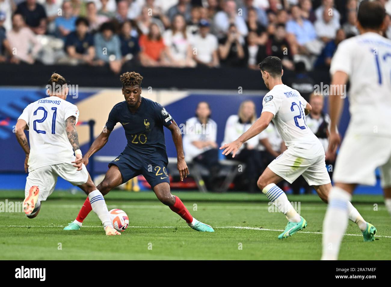 PARIS FRANCE JUNE 19 Kostas Tsimikas Of Greece And Kingsley Coman   Paris France June 19 Kostas Tsimikas Of Greece And Kingsley Coman Of France During The Uefa Euro 2024 Qualifying Round Group B Match Between Franc 2RA7MEF 