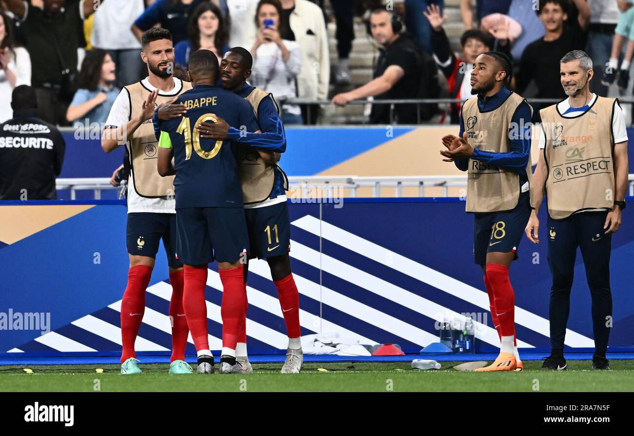 PARIS, FRANCE - JUNE 19: Kylian Mbappe, Olivier Giroud, Ousmane Dembele ...