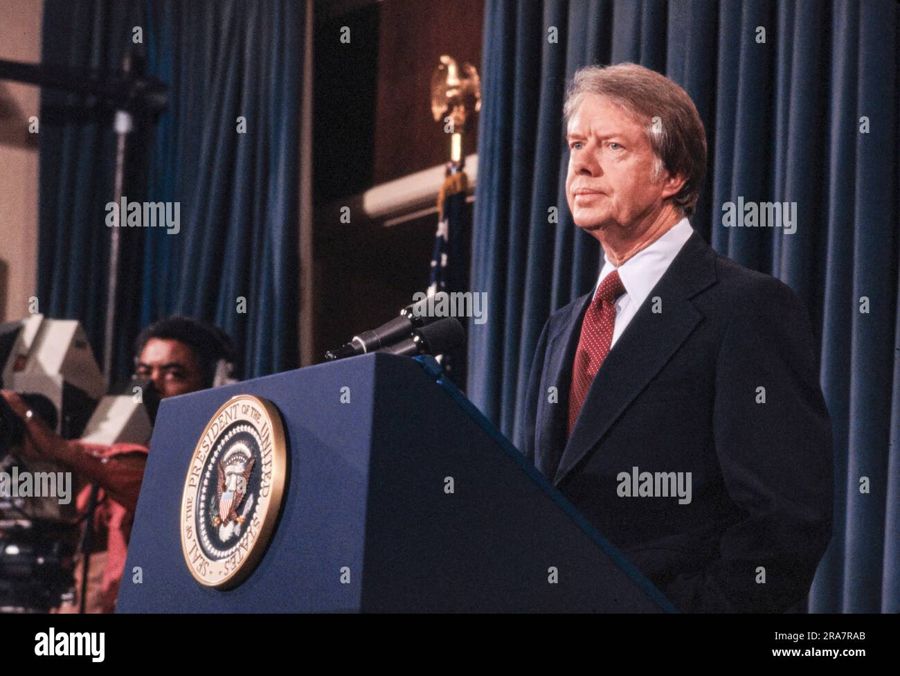 President Jimmy Carter at White House press conference. Photo by Bernard Gotfryd Stock Photo