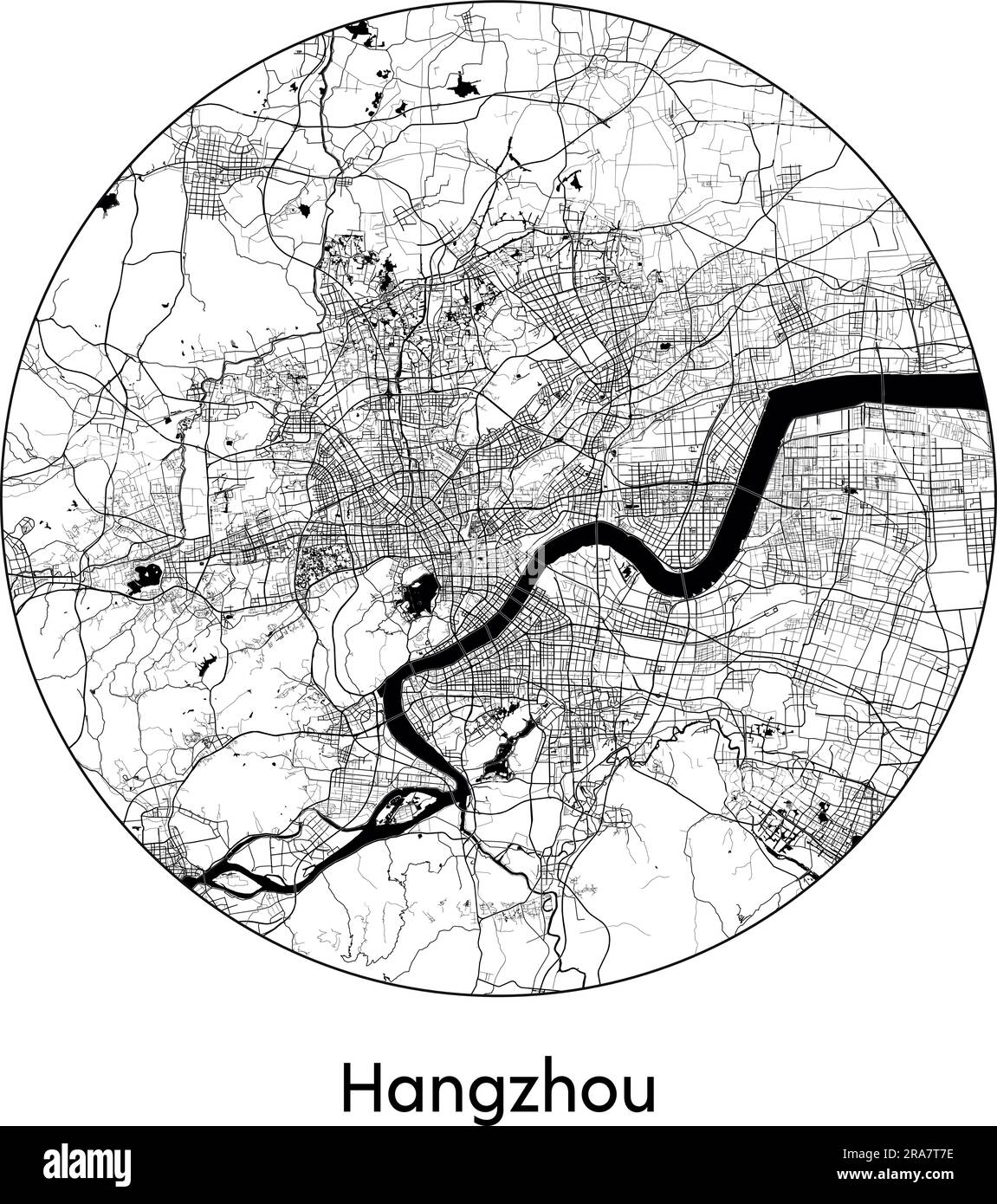 City Map Hangzhou China Asia vector illustration black white Stock ...