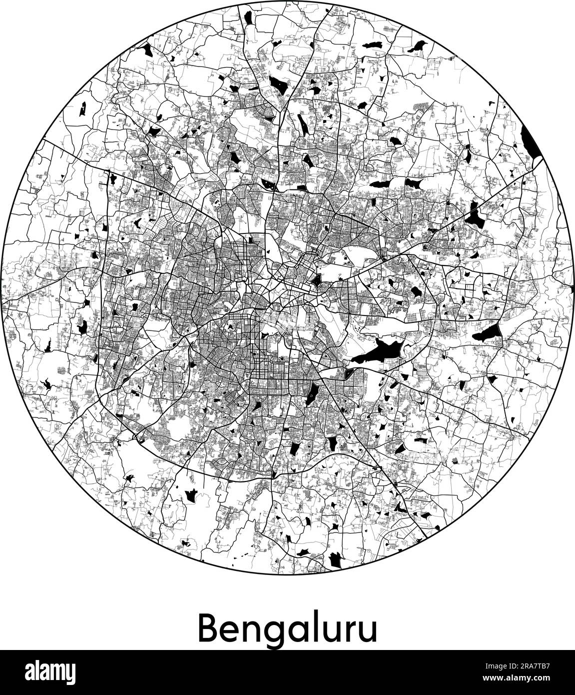 City Map Bengaluru India Asia vector - City Map Bengaluru India Asia Vector Illustration Black White 2RA7TB7 