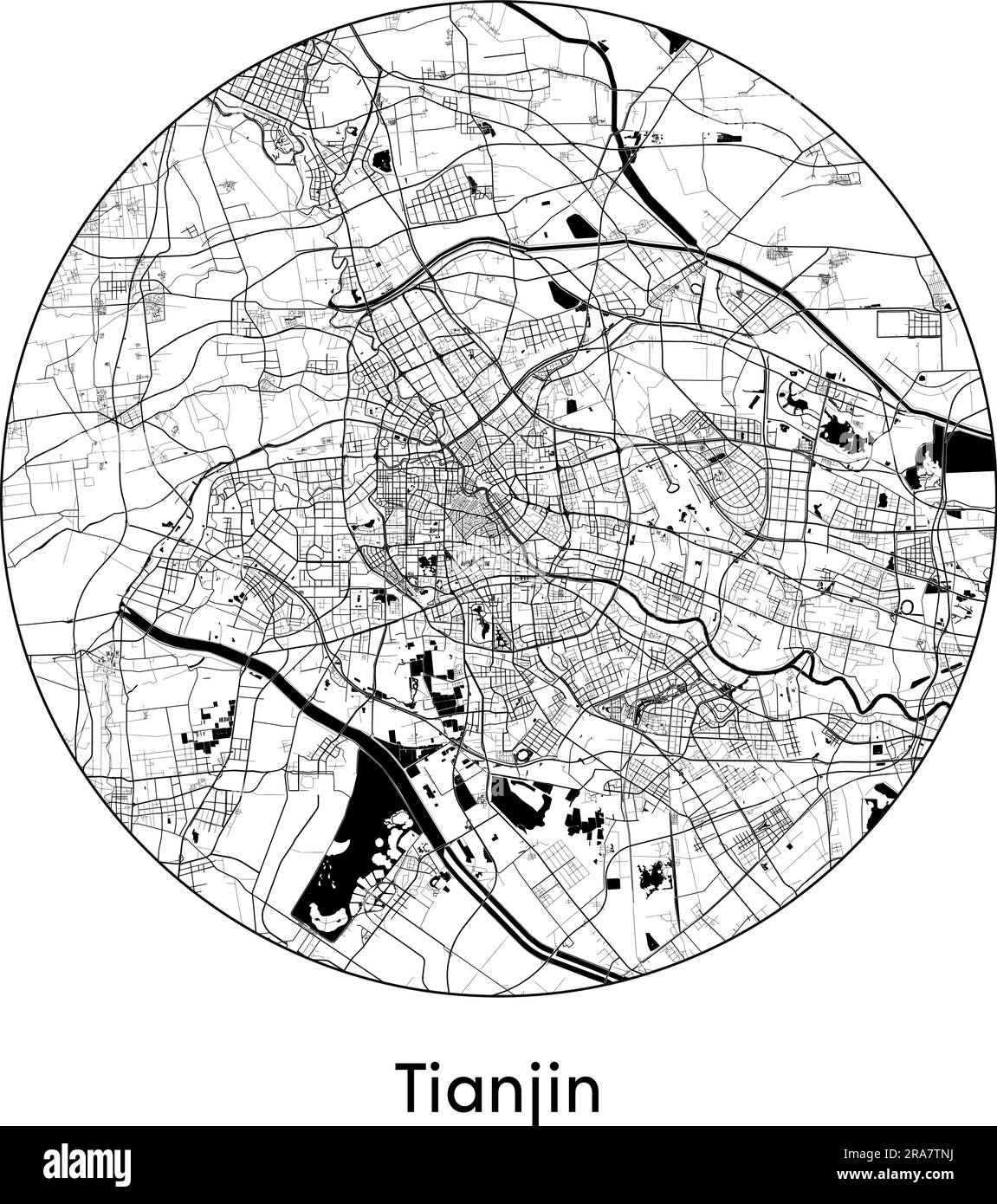 City Map Tianjin China Asia vector illustration black white Stock