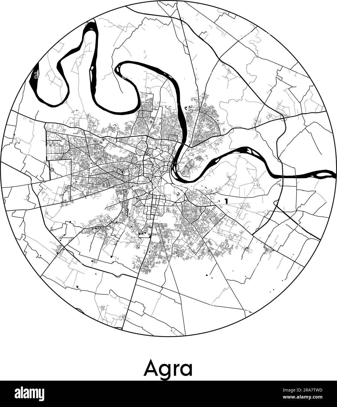 City Map Agra India Asia vector illustration black white Stock Vector
