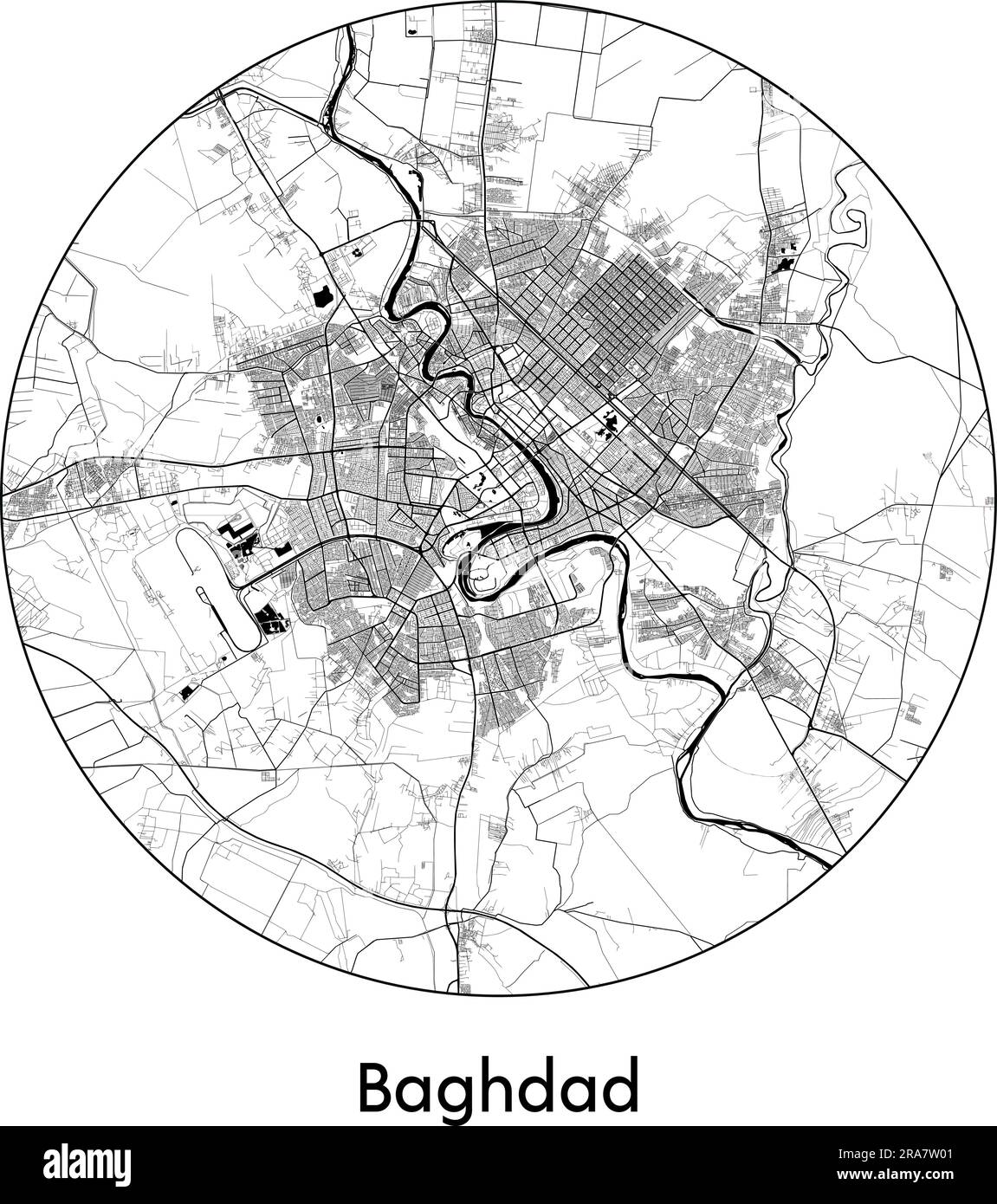 City Map Baghdad Iraq Asia vector illustration black white Stock Vector 