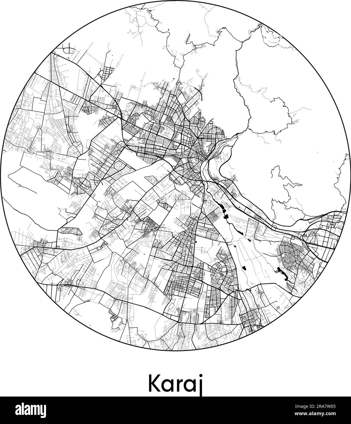 City Map Karaj Iran Asia vector illustration black white Stock Vector