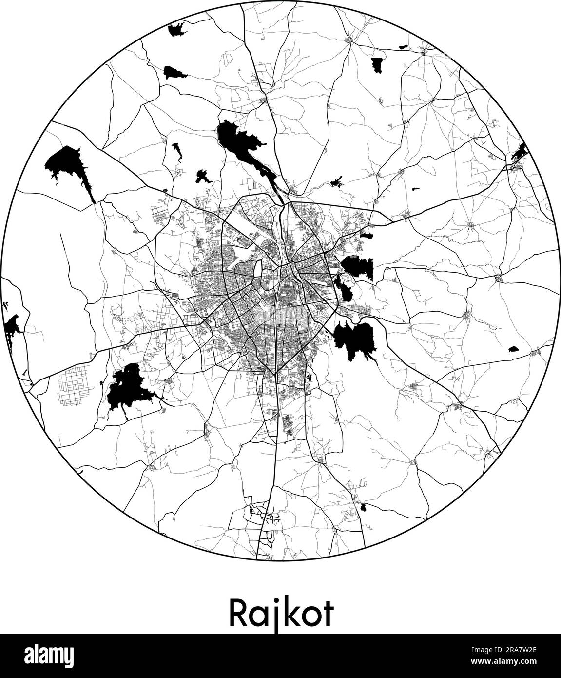 City Map Rajkot India Asia vector illustration black white Stock Vector