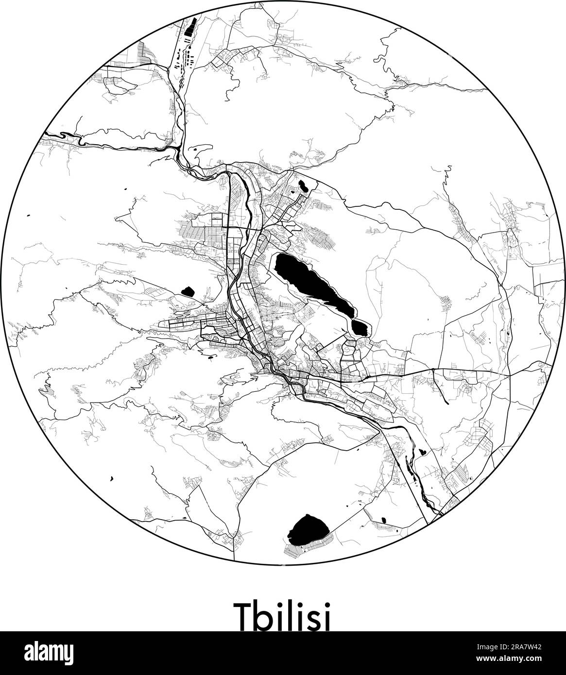 City Map Tbilisi Georgia Asia vector illustration black white Stock Vector