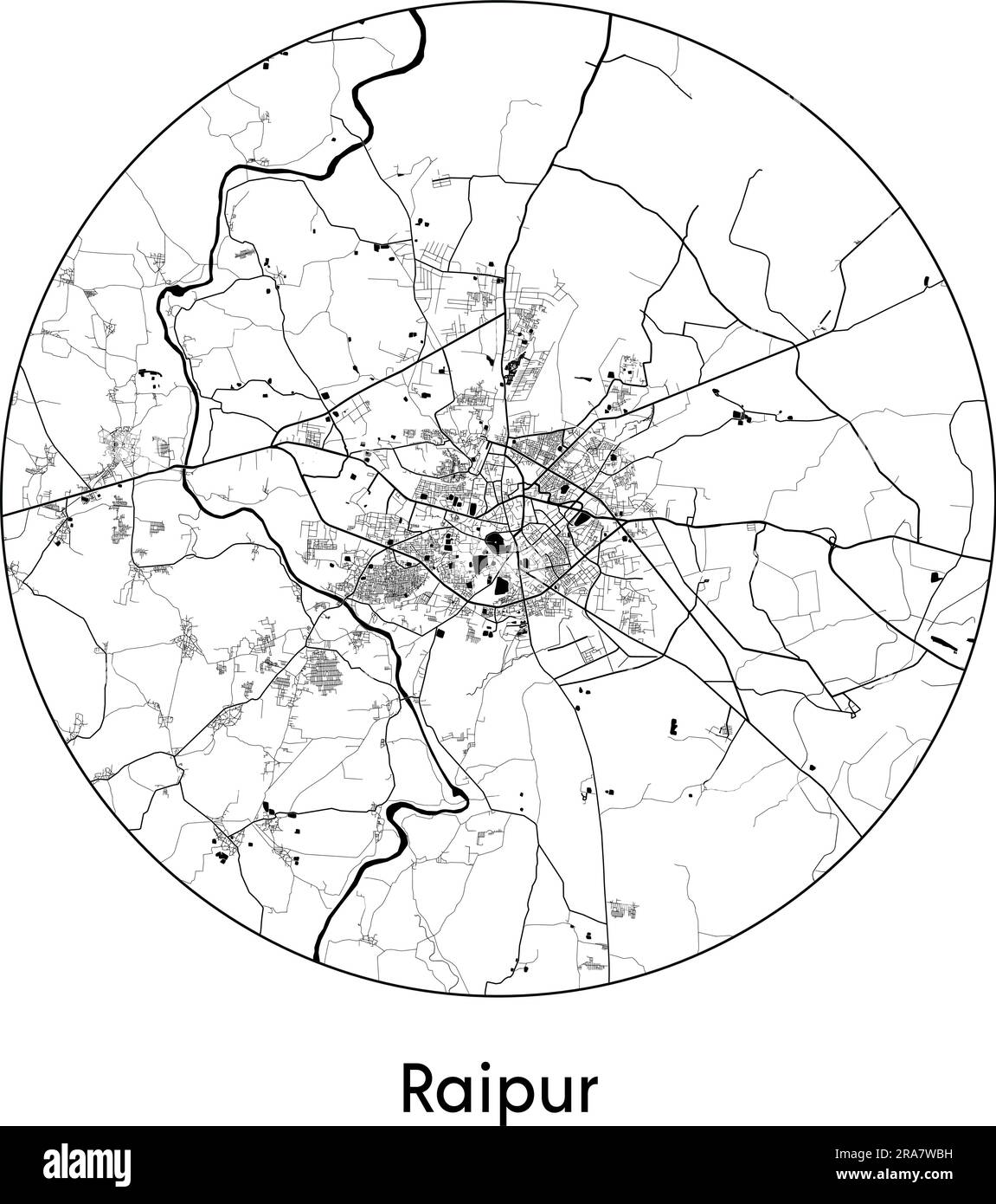 City Map Raipur India Asia vector illustration black white Stock Vector