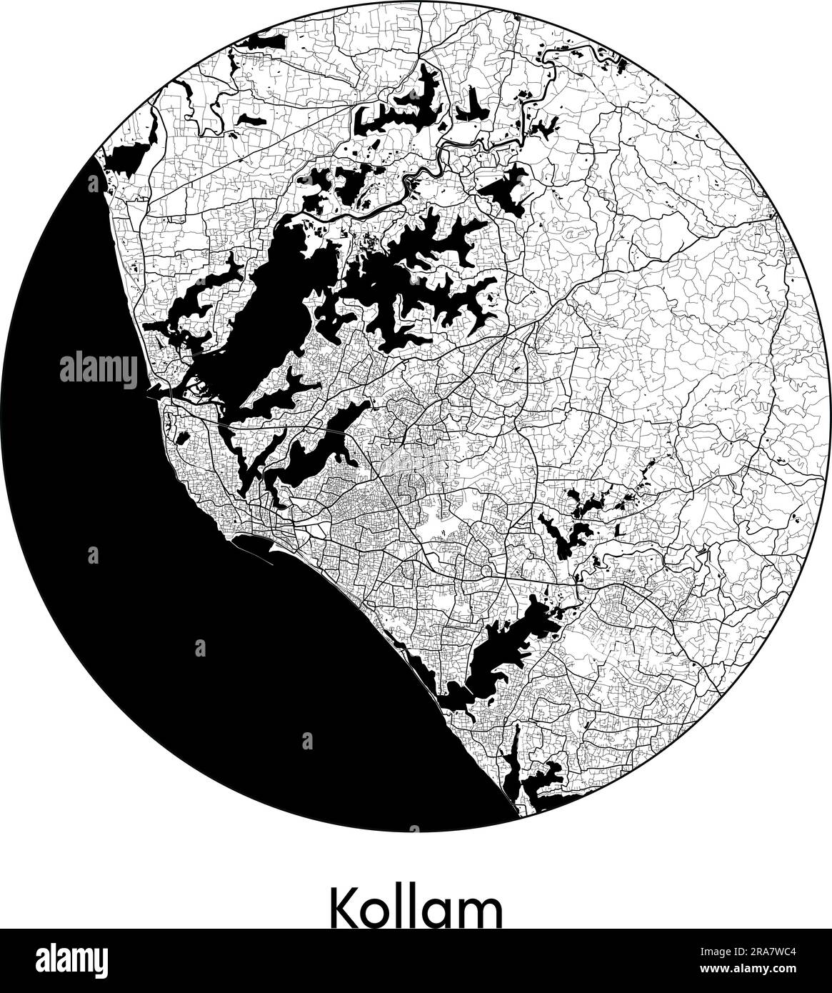 City Map Kollam India Asia vector illustration black white Stock Vector