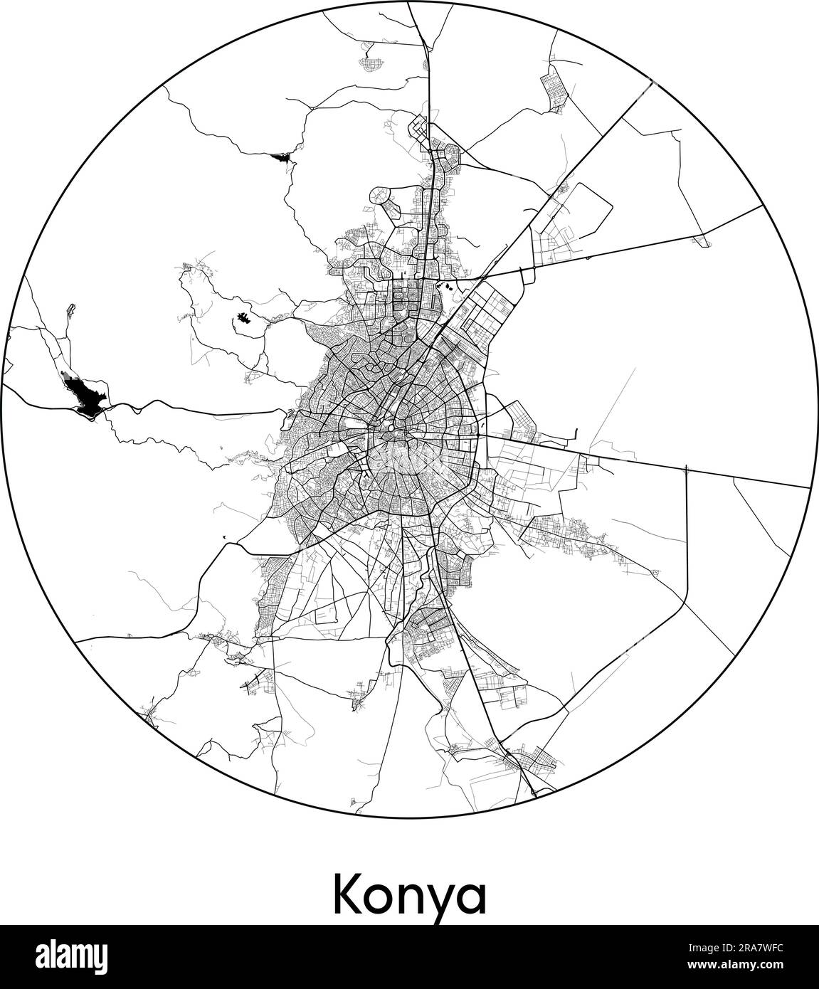 City Map Konya Turkey Asia vector illustration black white Stock Vector