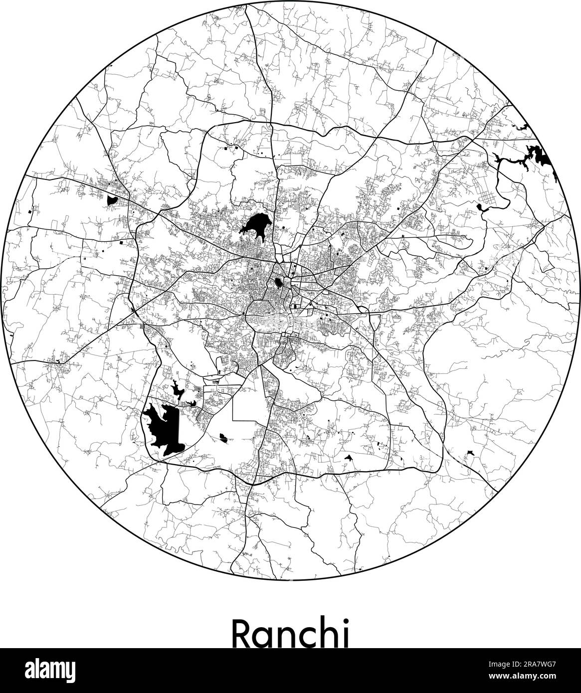 City Map Ranchi India Asia vector illustration black white Stock Vector
