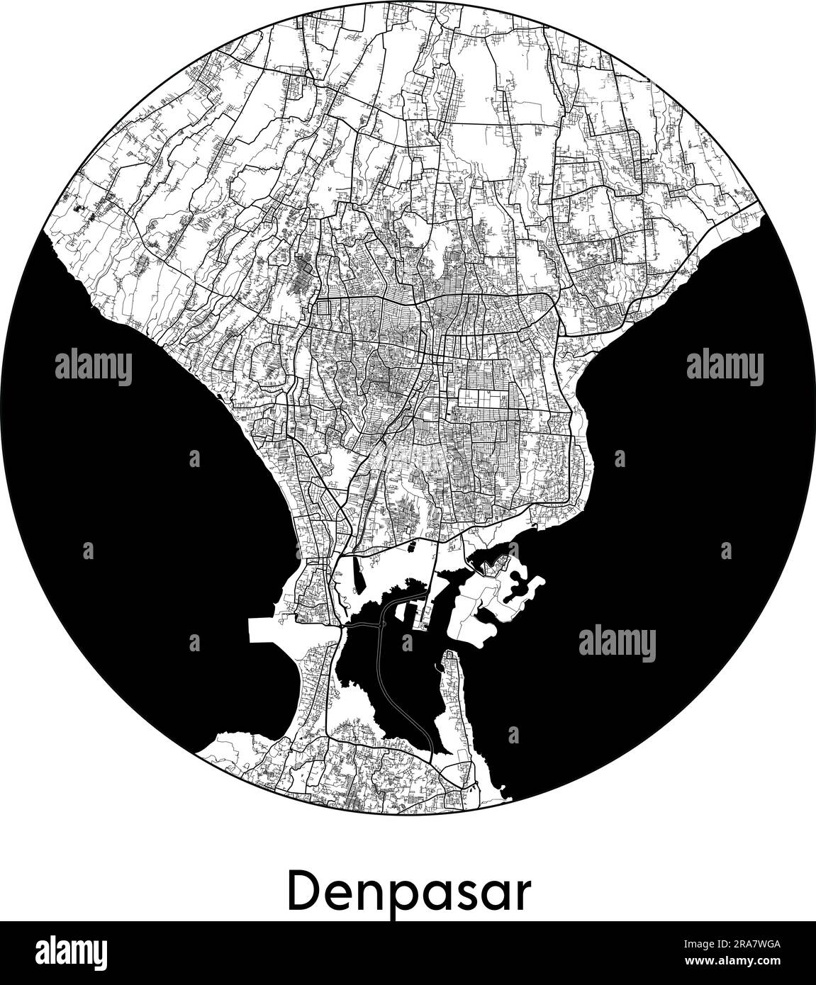 City Map Denpasar Indonesia Asia vector illustration black white Stock Vector