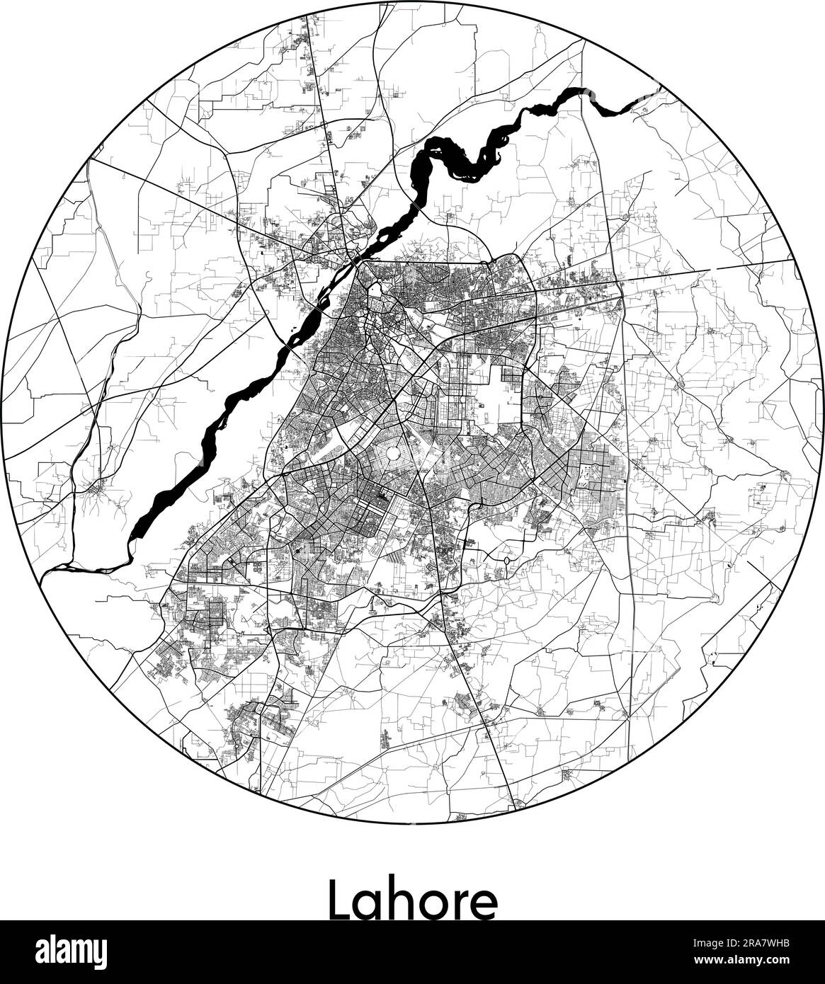 City Map Lahore Pakistan Asia vector illustration black white Stock Vector