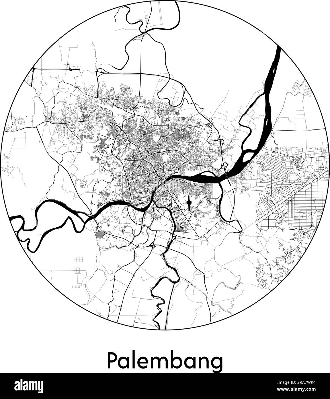 City Map Palembang Indonesia Asia vector illustration black white Stock Vector