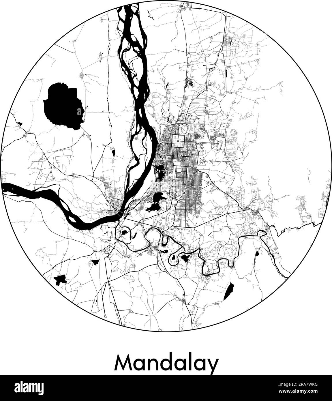 City Map Mandalay Myanmar Asia vector illustration black white Stock Vector