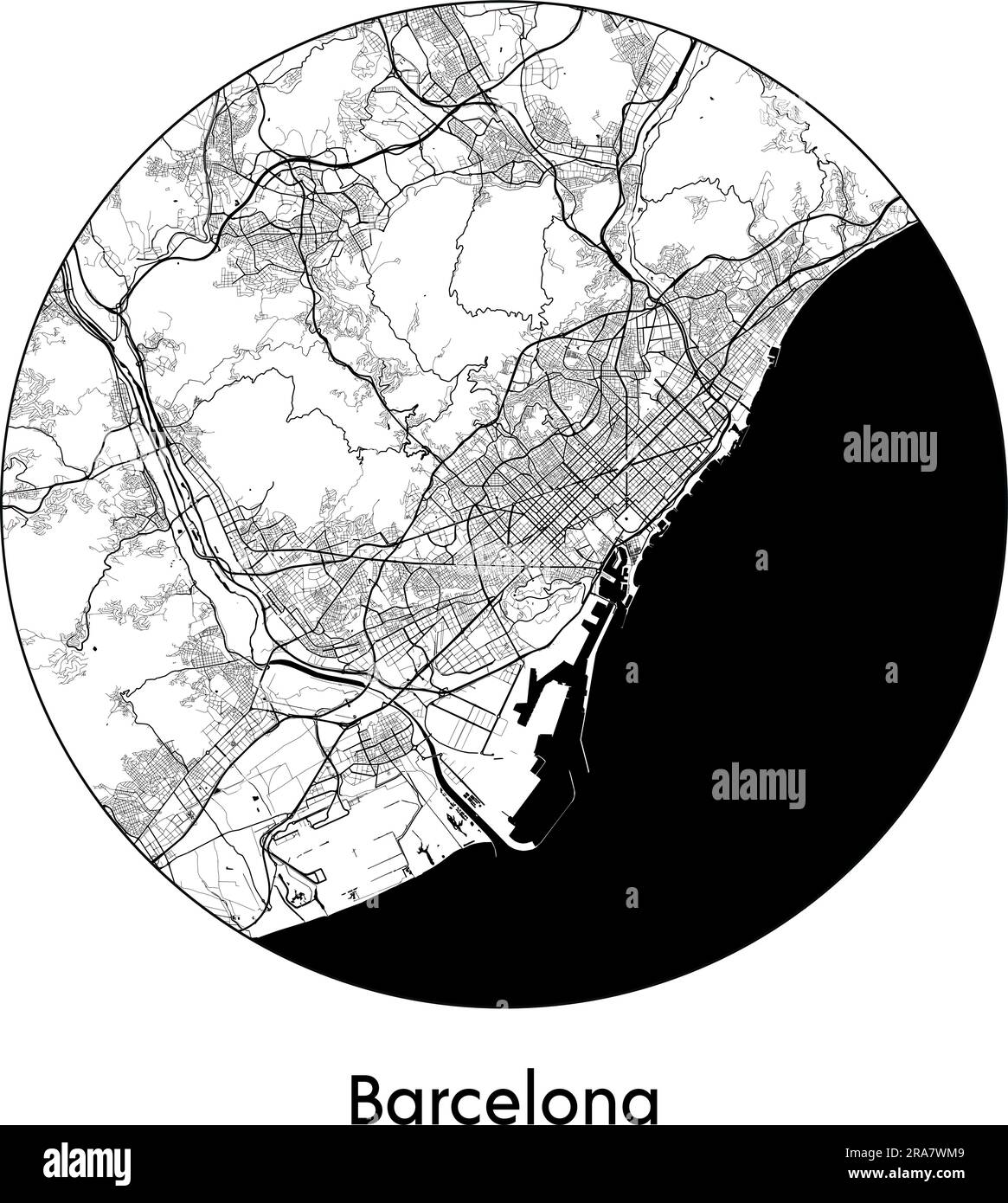City Map Barcelona Spain Europe vector illustration black white Stock ...