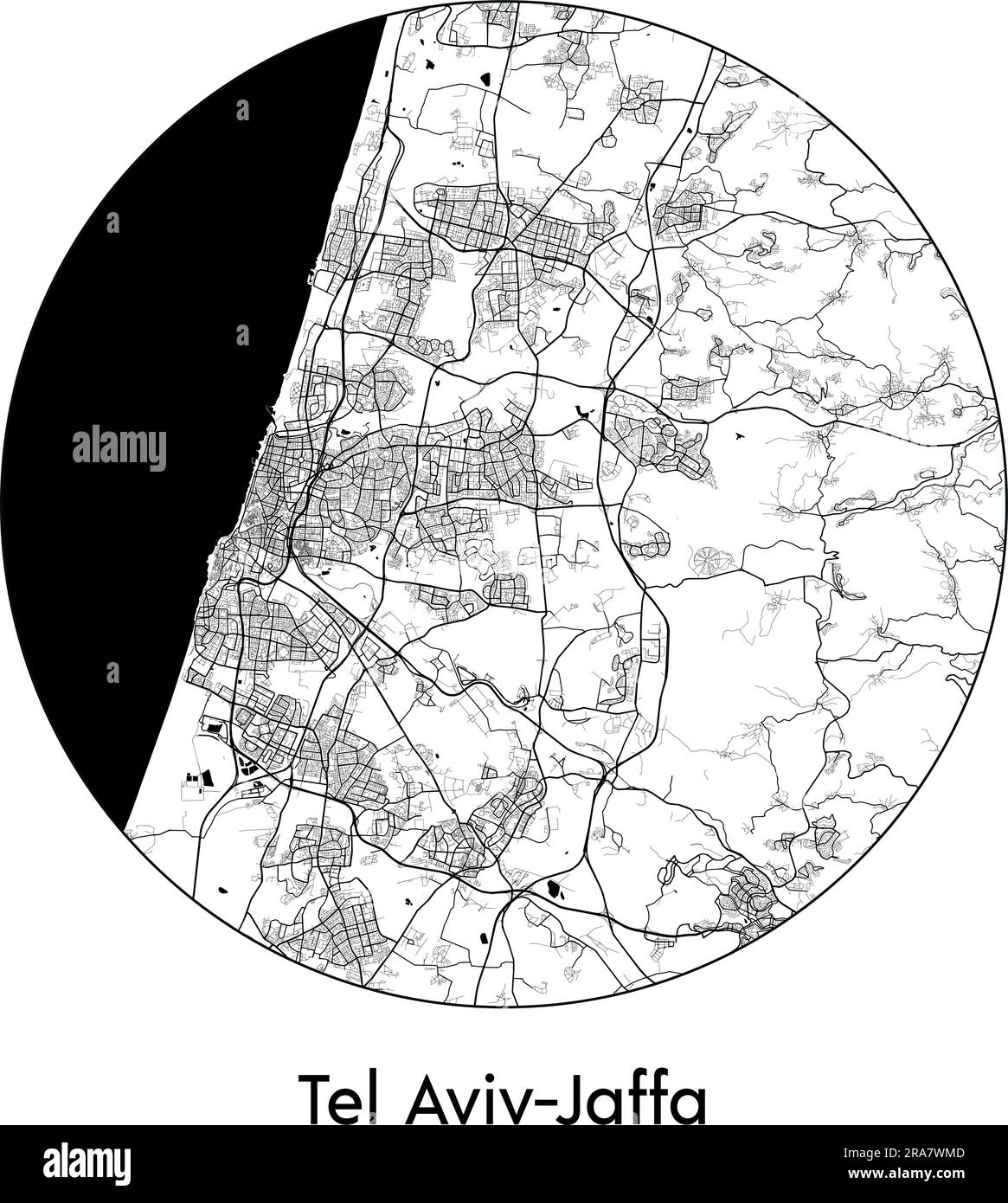 City Map Tel AvivJaffa Israel Asia vector illustration black white