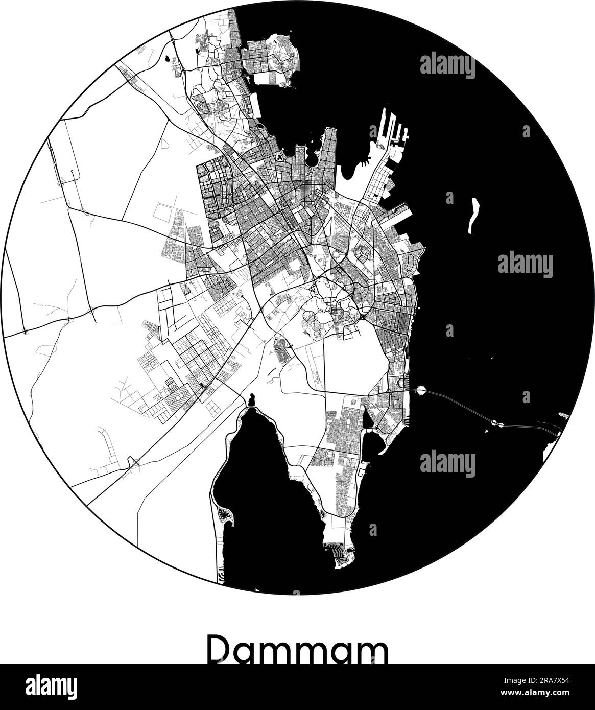 City Map Dammam Saudi Arabia Asia vector illustration black white Stock Vector