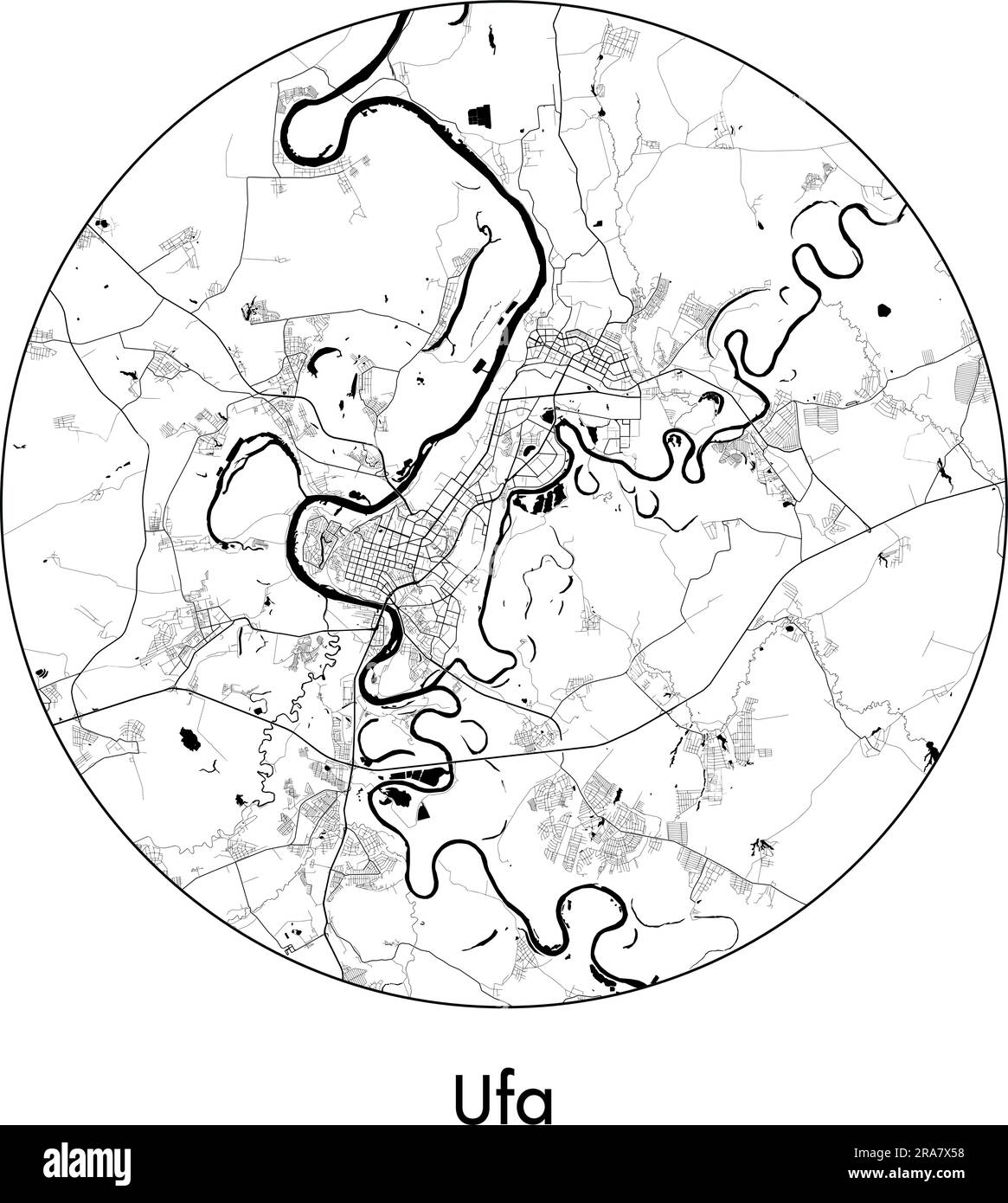 City Map Ufa Russia Europe vector illustration black white Stock Vector