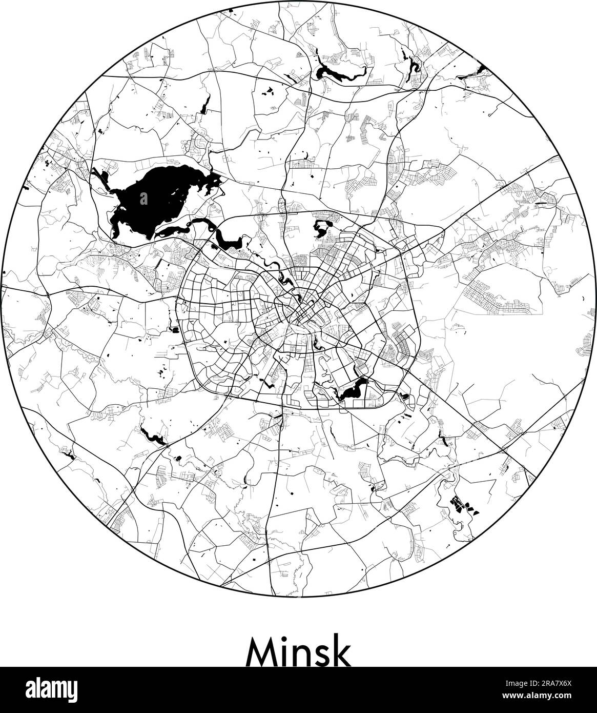 City Map Minsk Belarus Europe vector illustration black white Stock Vector
