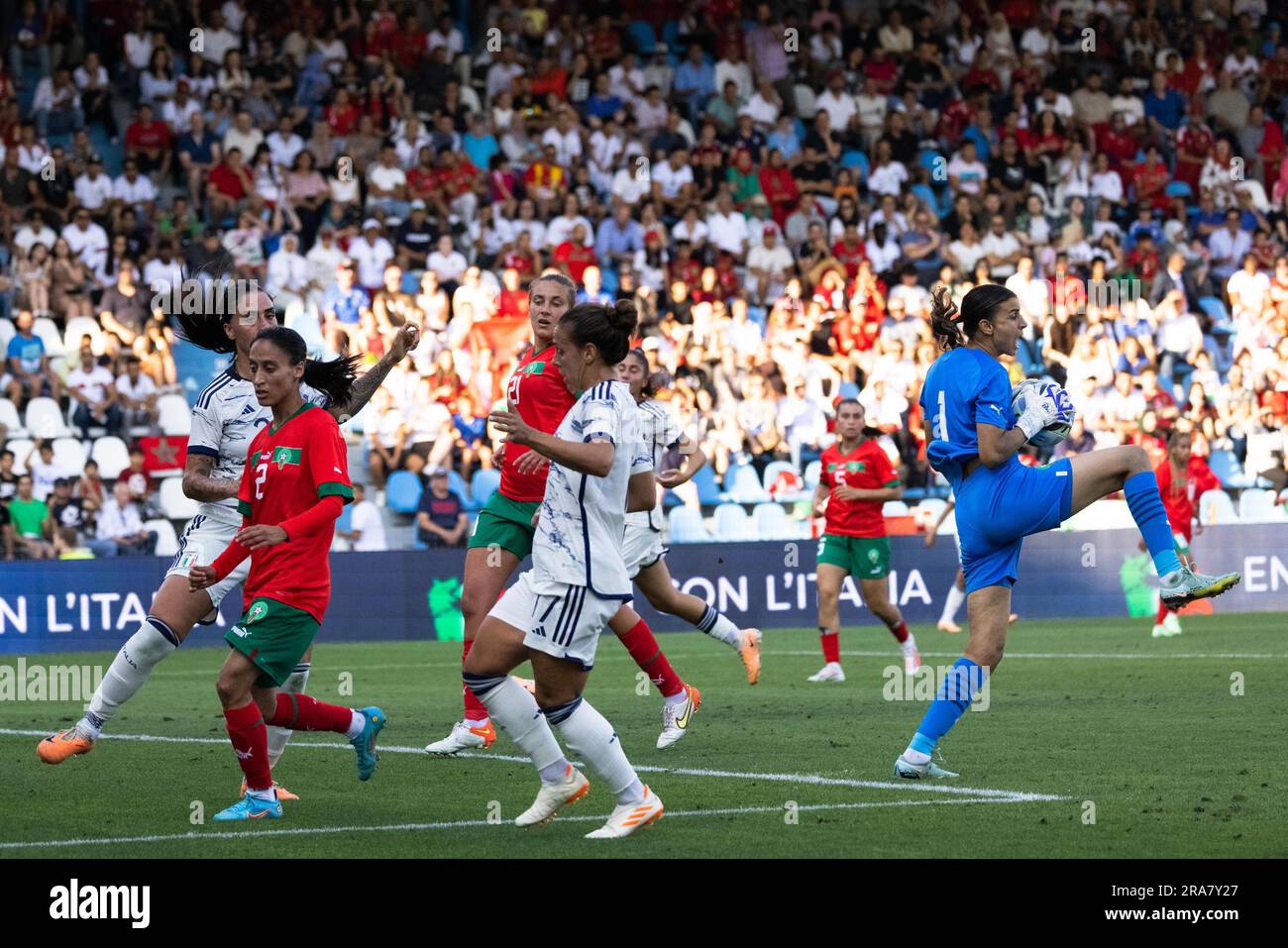 Ferrara, Italy. 01st July, 2023. Goalkeeper Khadija Errmichi of Morocco in action during the WomenÂ´s International Friendly match between Italy and Morocco at Stadio Paolo Mazza on July 01, 2023 in Ferrara, Italy. © Photo: Cinzia Camela. Credit: Independent Photo Agency/Alamy Live News Stock Photo
