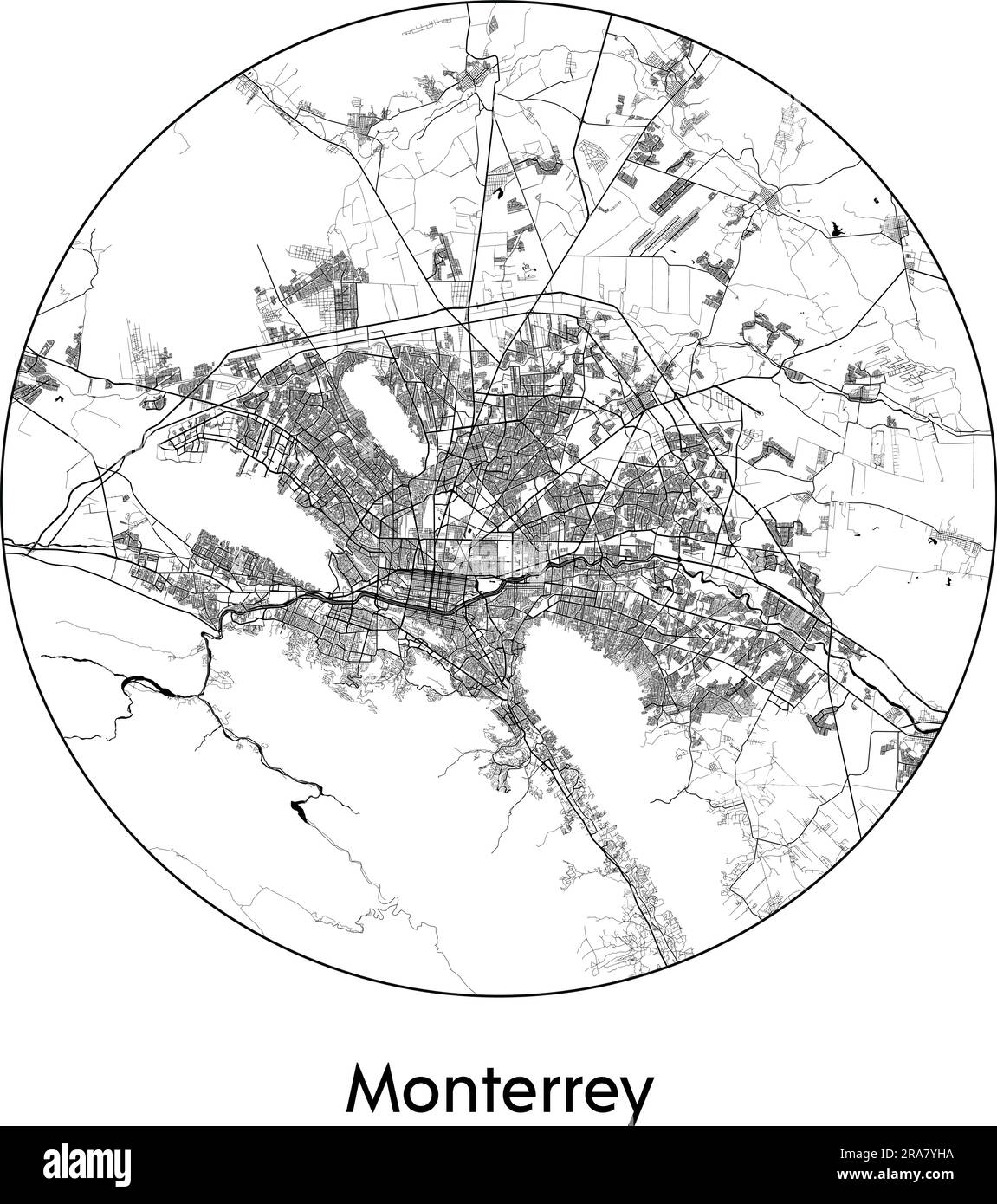 City Map Monterrey Mexico North America vector illustration black white