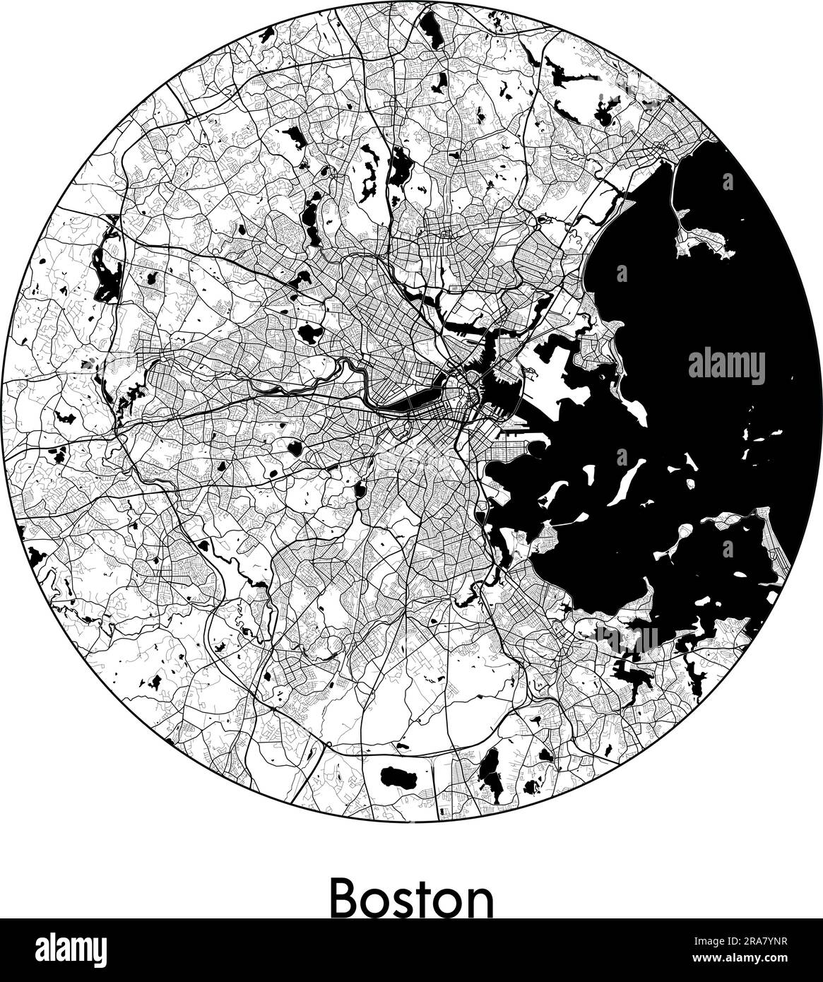 City Map Boston United States North - City Map Boston United States North America Vector Illustration Black White 2RA7YNR