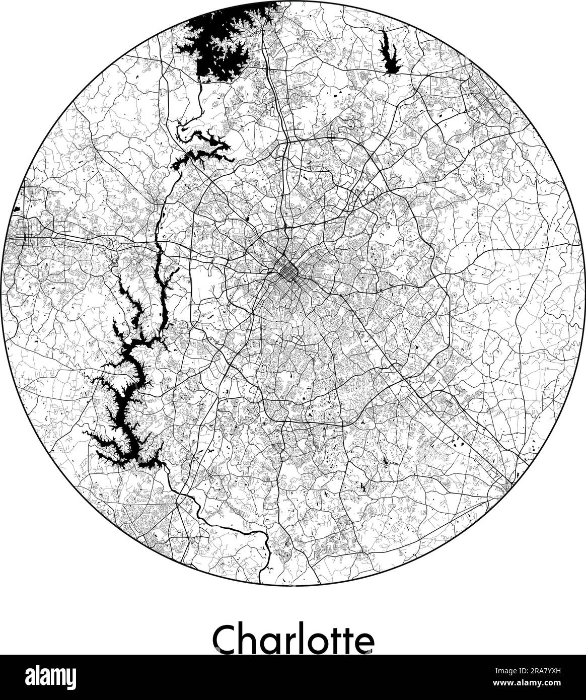 City Map Charlotte United States - City Map Charlotte United States North America Vector Illustration Black White 2RA7YXH