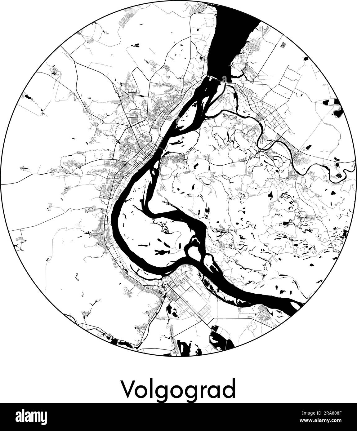 City Map Volgograd Russia Europe vector illustration black white Stock