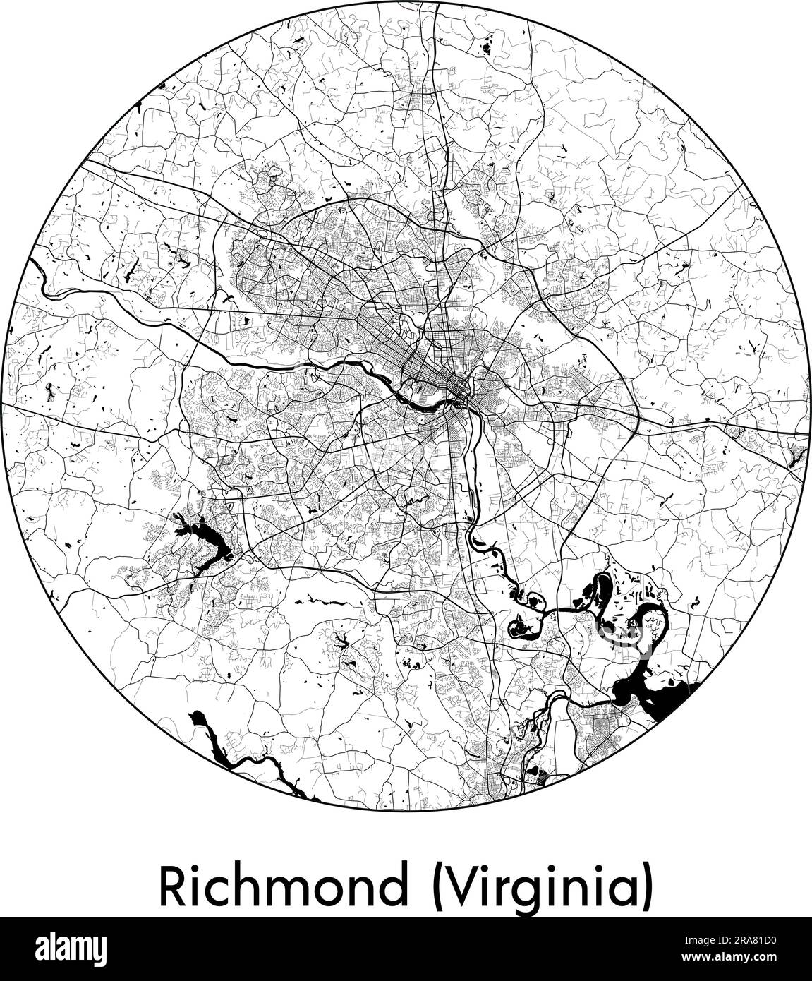 City Map Richmond (Virginia) United States North America vector illustration black white Stock Vector