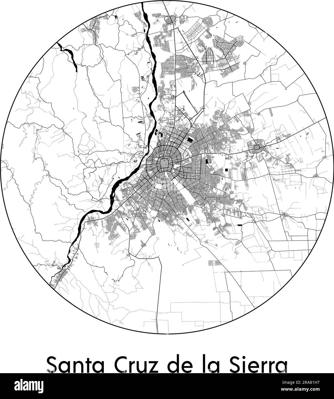 City Map Santa Cruz de la Sierra Bolivia South America vector illustration black white Stock Vector