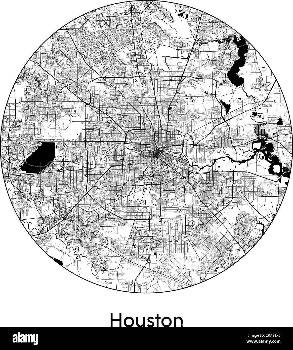 City Map Houston United States - City Map Houston United States North America Vector Illustration Black White 2RA81XE