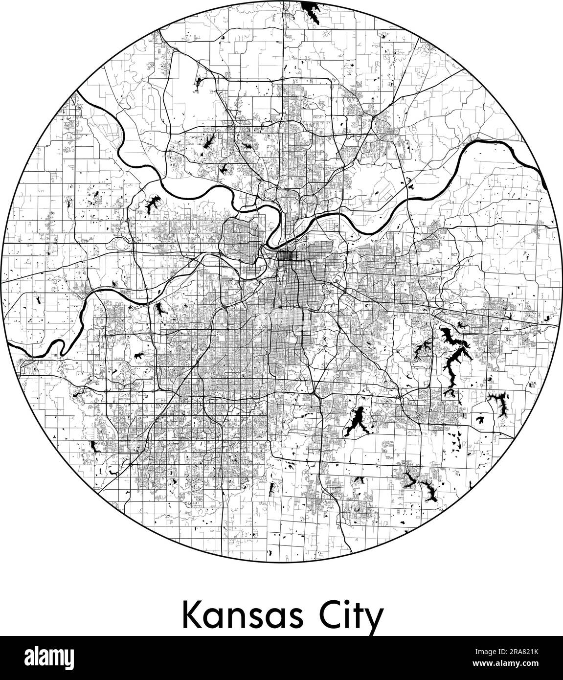 City Map Kansas City United States North America vector illustration black white Stock Vector