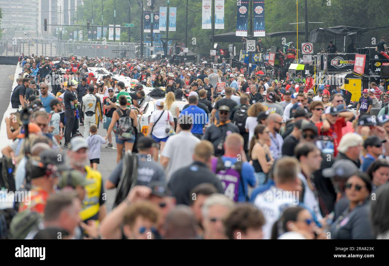 Chicago, United States. 01st July, 2023. Race spectators fill pit row before the start of the inaugural Loop 121 NASCAR race in Chicago on Saturday, July 1, 2023. Photo by Mark Black/UPI Credit: UPI/Alamy Live News Stock Photo