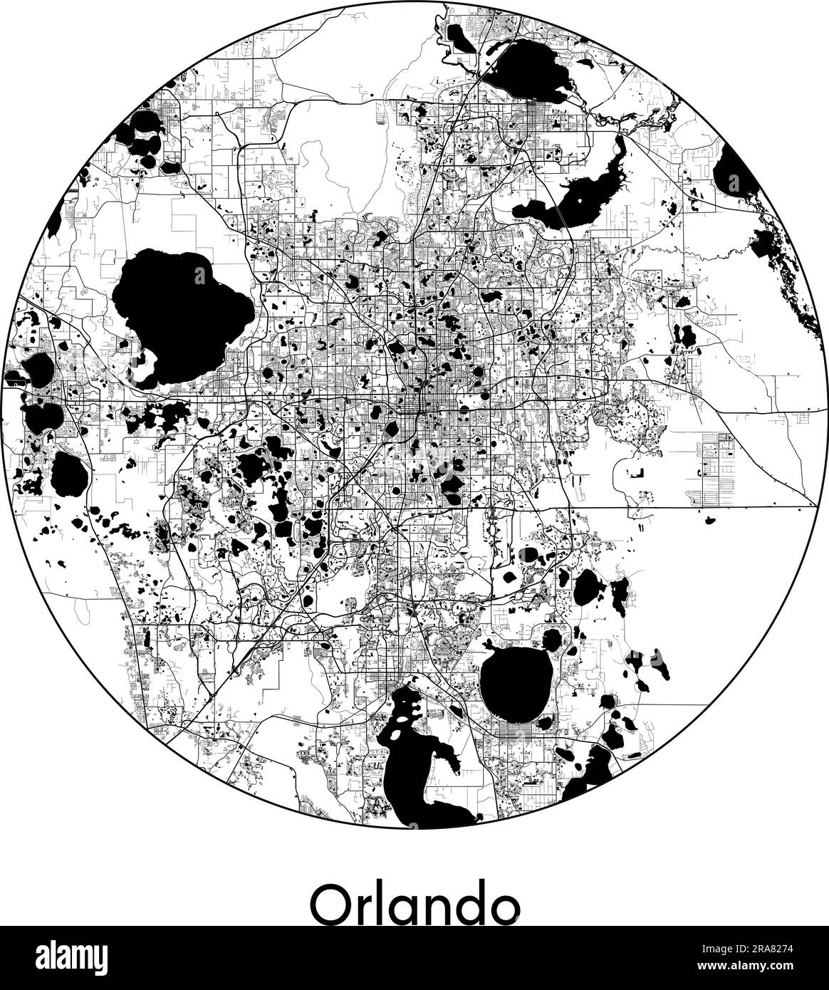 Orlando City Limits Map City Map Orlando United States North America Vector Illustration Black White 2RA8274