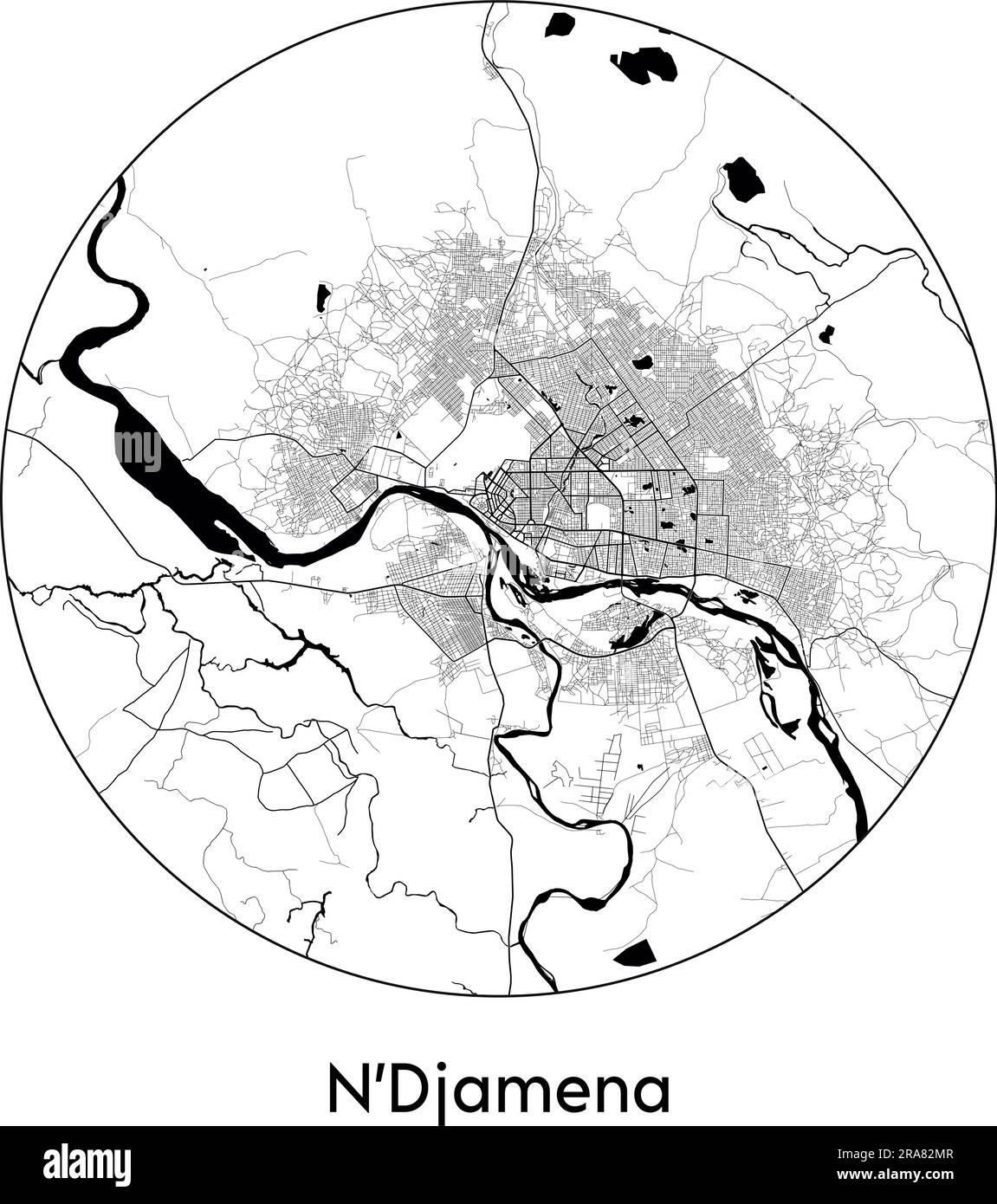 City Map N’Djamena Chad Africa vector illustration black white Stock ...