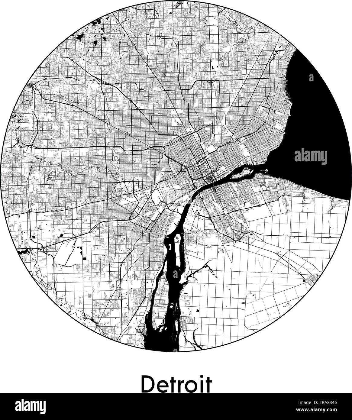City Map Detroit United States - City Map Detroit United States North America Vector Illustration Black White 2RA8346