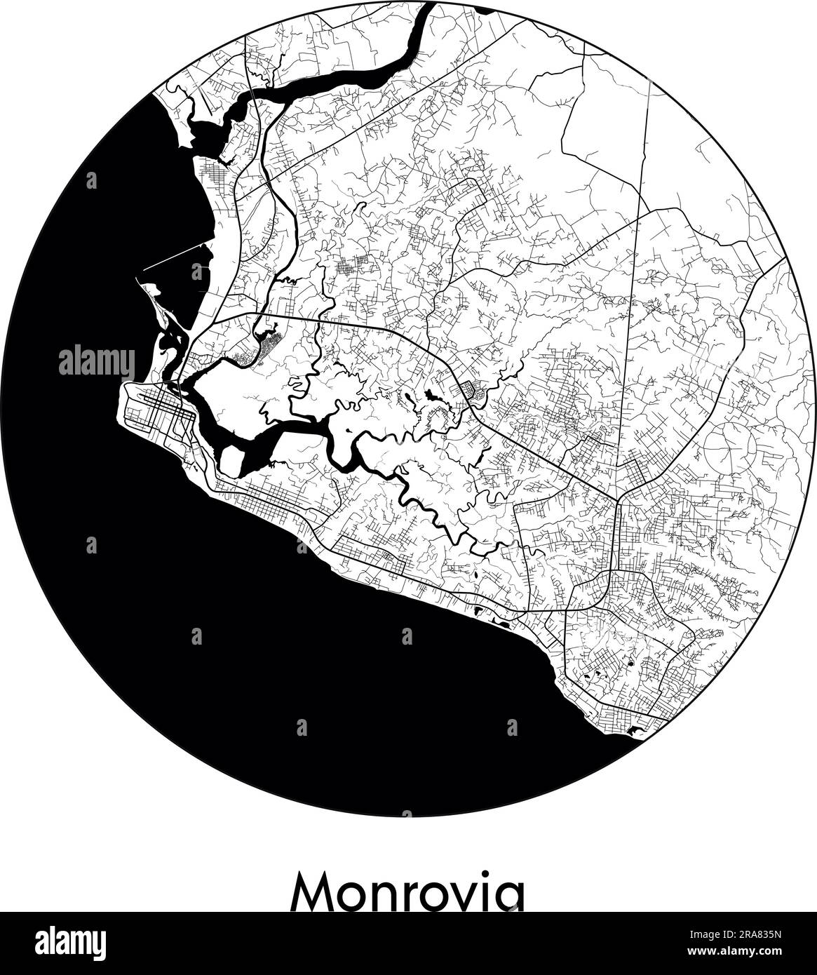 City Map Monrovia Liberia Africa vector illustration black white Stock